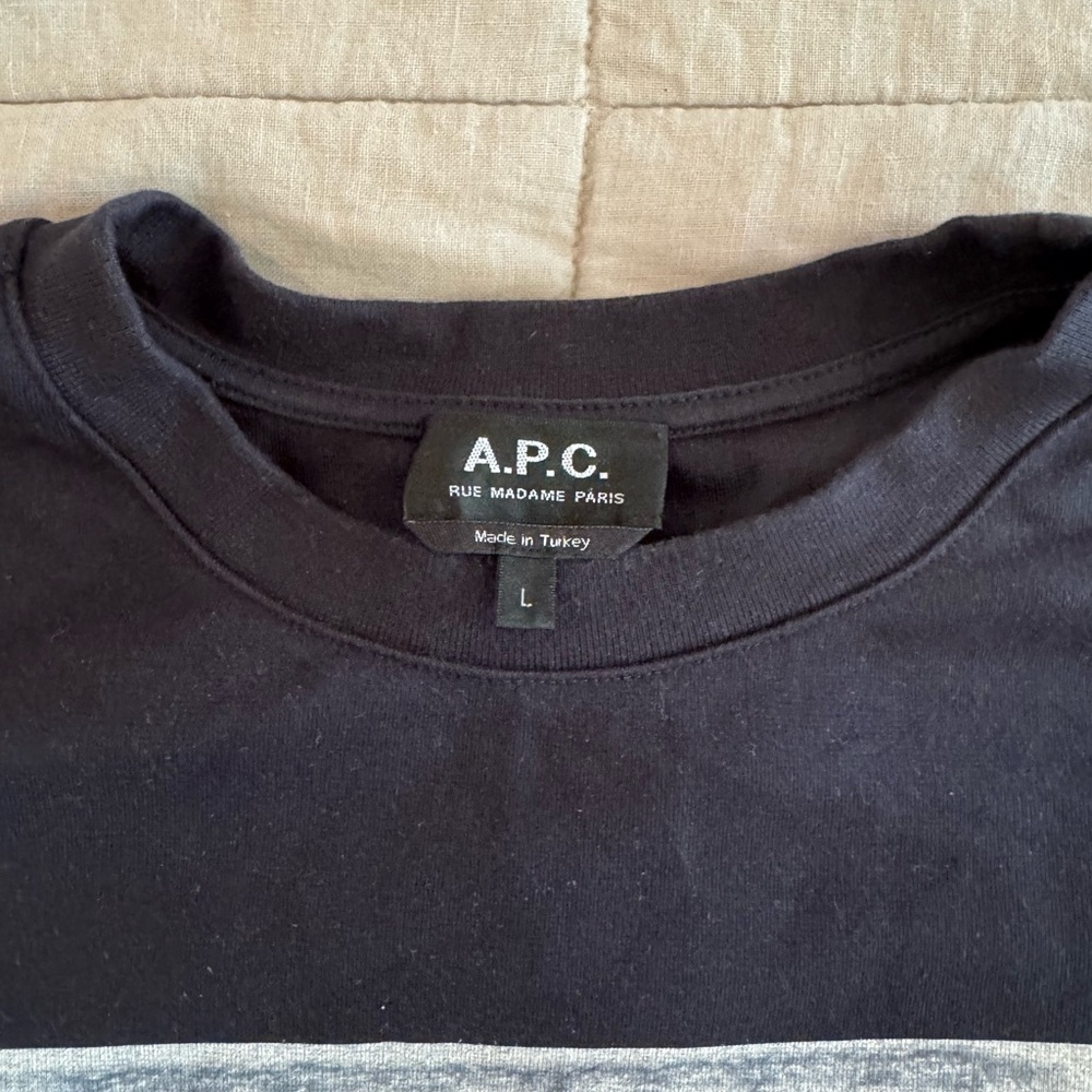 A.P.C. Navy Long Sleeve Sweatshirt with Front Logo Patch - Picture 2 of 2